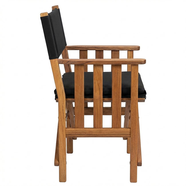 Premium Grade Teak Hemmingway Folding Director's Chair with Black Sunbrella® Fabric Seat Cushions
