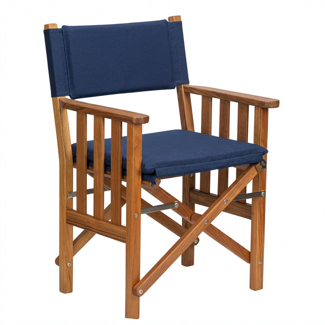 Premium Grade Teak Folding Hemmingway Director's Chair with Navy Sunbrella® Fabric Seat Cushions