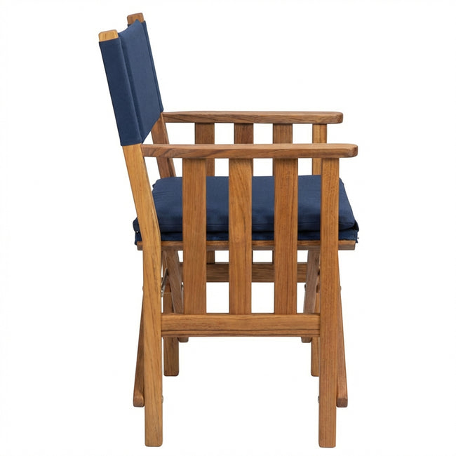 Premium Grade Teak Folding Hemmingway Director's Chair with Navy Sunbrella® Fabric Seat Cushions