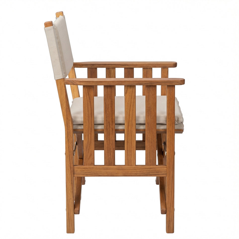 Premium Grade Teak Folding Director's Chair II with Oyster Sunbrella® Fabric Seat Cushions