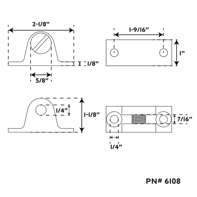 1" x 2-1/8" 316 Stainless Steel Heavy Duty Deck Hinge with Bolt