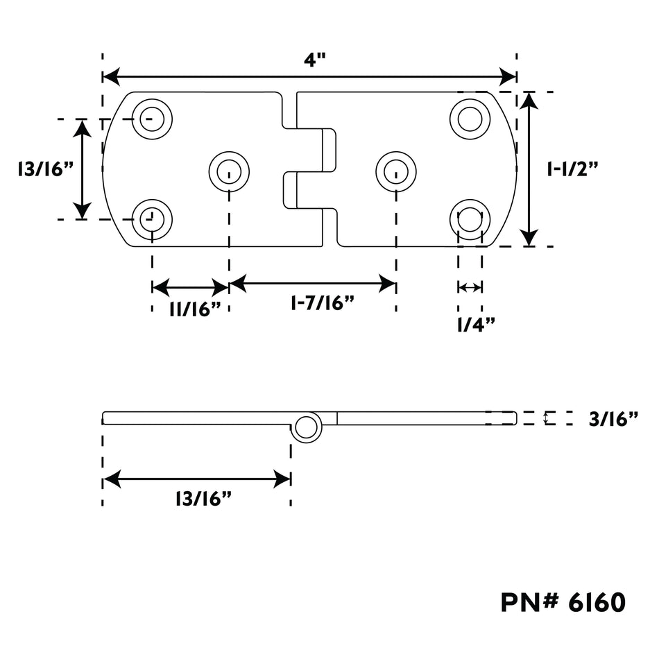 316 Stainless Steel Flush Mount Hinge