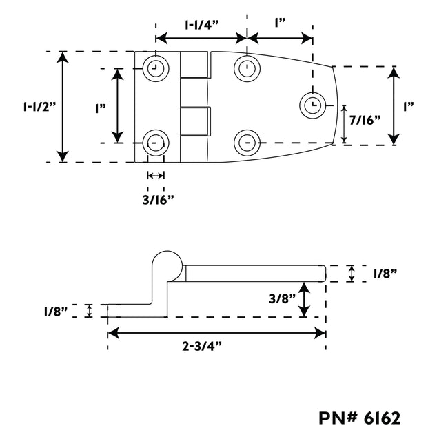 1-1/2" x 2-3/4" 316 Stainless Steel Offset Hinge