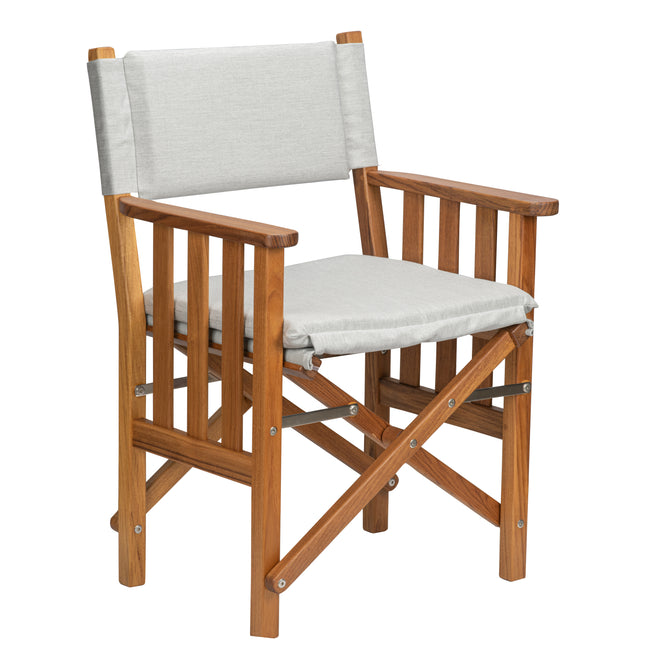 Premium Grade Teak Folding Director's Chair II with Grey Sunbrella® Fabric Seat Cushions