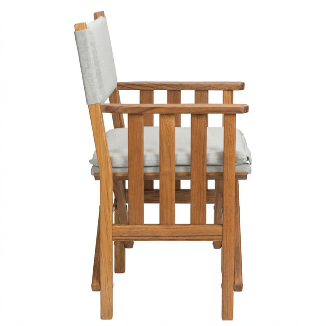 Premium Grade Teak Folding Director's Chair II with Grey Sunbrella® Fabric Seat Cushions