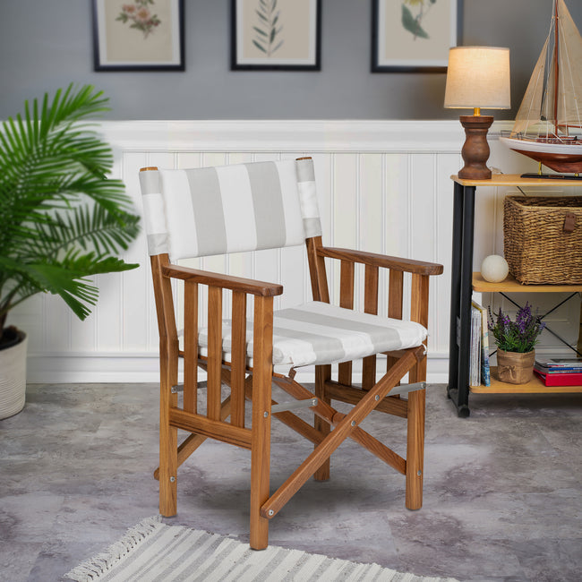 Premium Grade Teak Folding Hemmingway Director's Chair with Solana Seagull Sunbrella® Fabric Seat Cushions