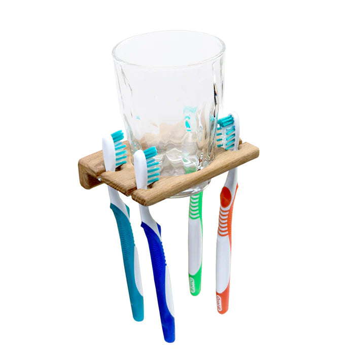 4-3/4" Premium Grade Teak Glass & Toothbrush Holder