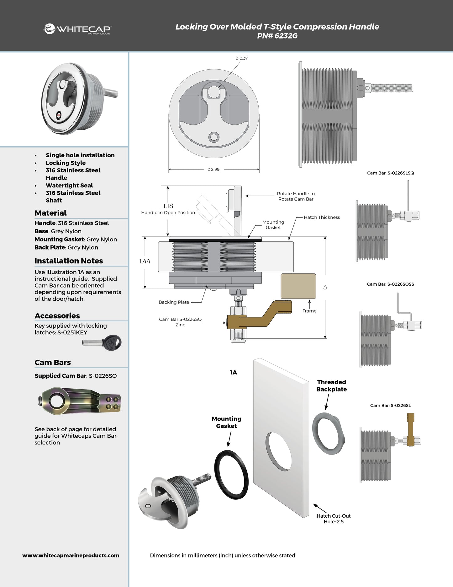 Grey Nylon & Stainless Steel Over Molded T-Style Compression Handle Locking