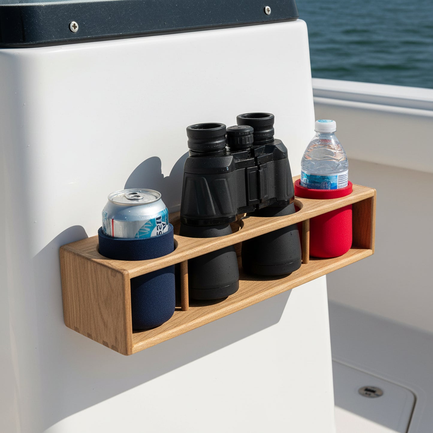 16-1/2" Premium Grade Teak Four Insulated Drink/Binocular Rack