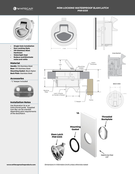 Waterproof 316 Stainless Steel Slam Latch - Non-Locking