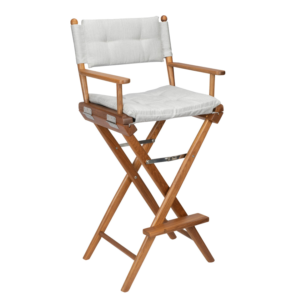 Premium Grade Teak Folding Captains Chair with Grey Sunbrella® Seat Cushions