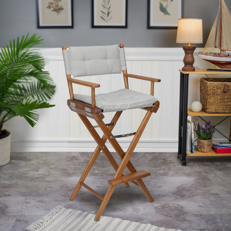 Premium Grade Teak Folding Captains Chair with Grey Sunbrella® Seat Cushions