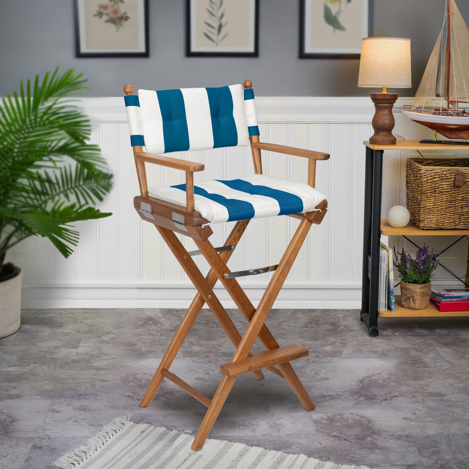 Premium Grade Teak Folding Captains Chair with Cabana Regatta Sunbrella® Seat Cushions