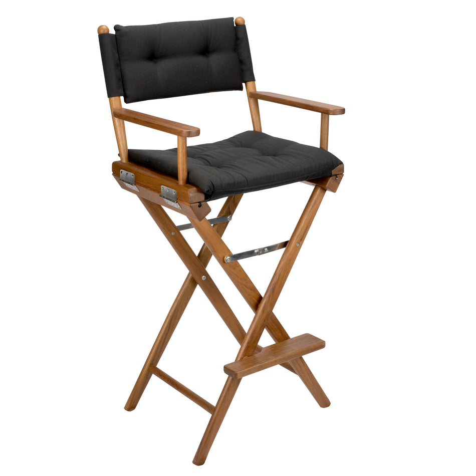 Premium Grade Teak Folding Captains Chair with Black Sunbrella® Fabric Seat Slings
