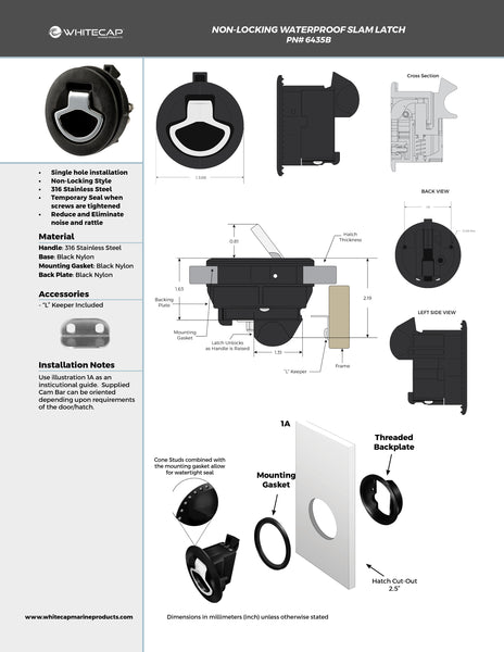 Waterproof Nylon/316 Stainless Steel Slam Latch - Non-Locking