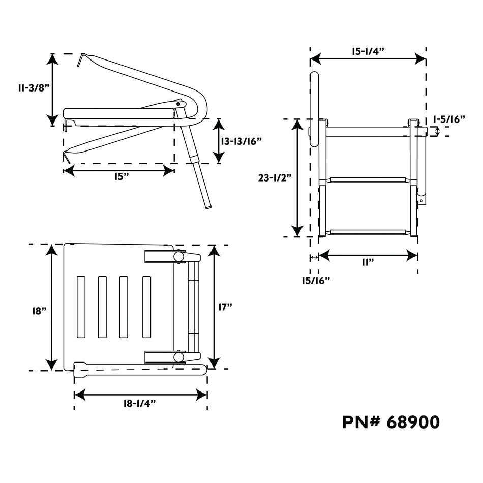 23-1/2" X 11" Premium Grade Teak Outboard Swim Platforms with 2-Step Telescoping Ladder