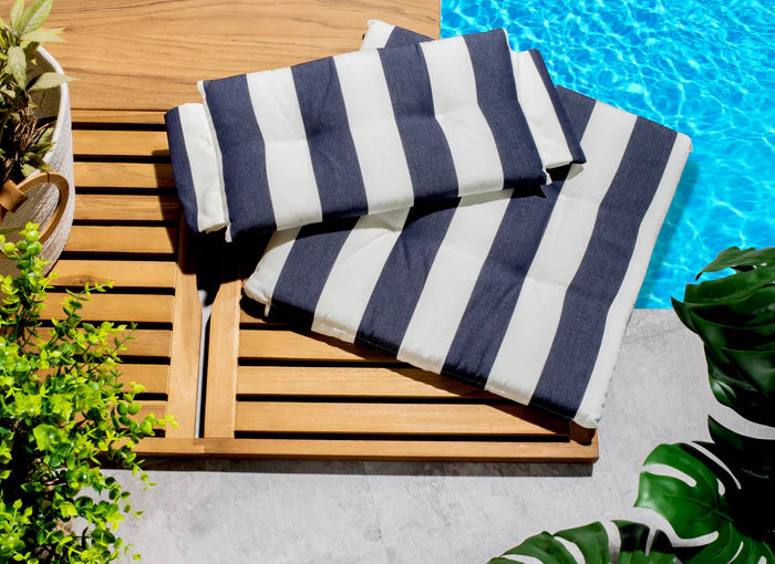 Oiled Finish Director's Chair with Navy/White Padded Cushions