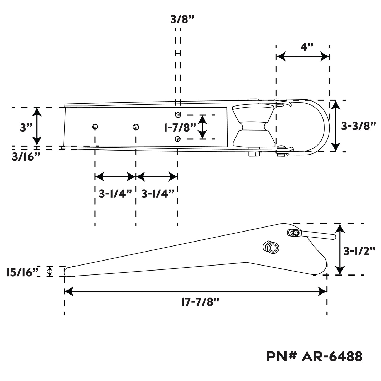 19" 304 Stainless Steel Danforth/Fortress Anchor Roller