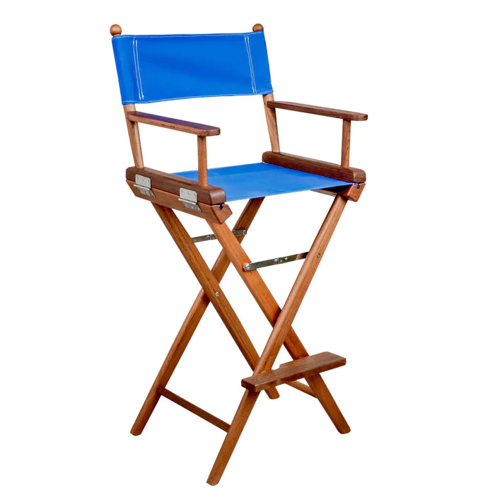 Premium Grade Teak Folding Captains Chair with Pacific Blue Sunbrella® Fabric Seat Slings