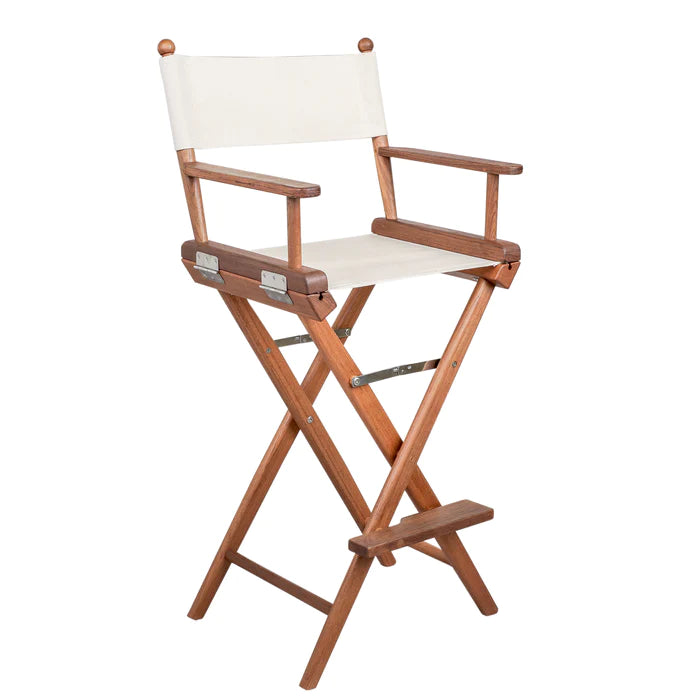 Premium Grade Teak Folding Captains Chair with Oyster Sunbrella® Fabric Seat Slings
