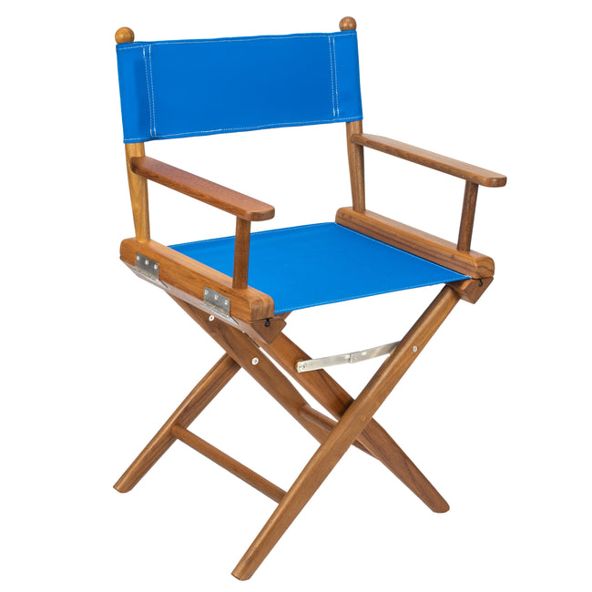 Premium Grade Teak Newport Folding Directors Chair with Pacific Blue Sunbrella® Fabric Seat Slings