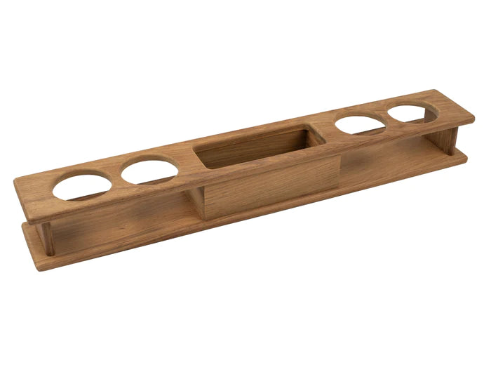 14-1/4" Premium Grade Teak Four Glass Holder with Storage Tray