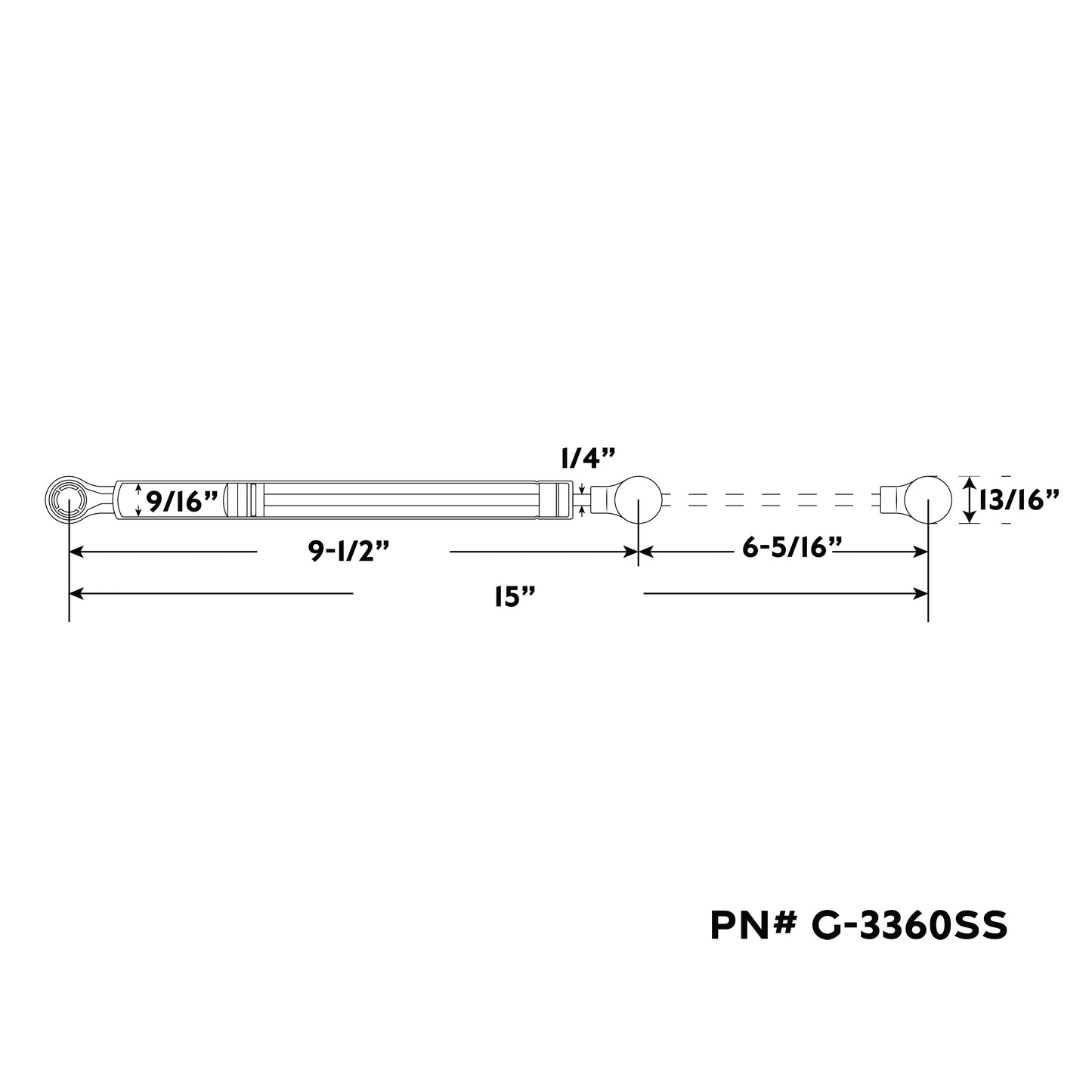 15" 316 Stainless Steel Gas Spring with 60 P1 Force