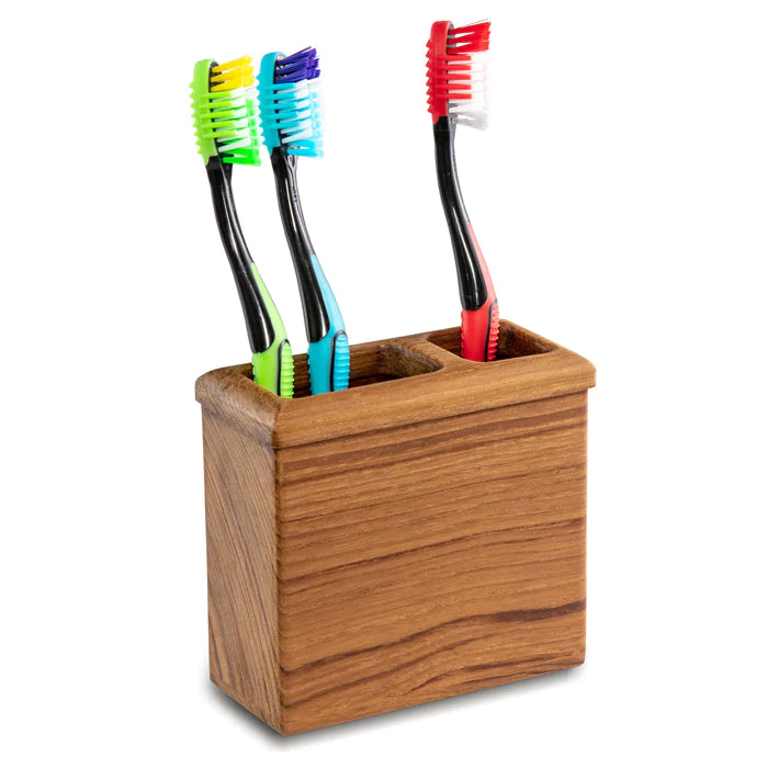 2-1/8" Premium Grade Teak Rectangle Vanity Toothbrush Holder