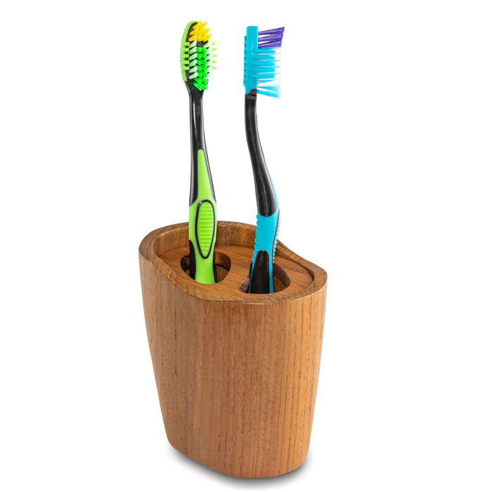 3-7/8" Premium Grade Teak Oval Vanity Toothbrush Holder