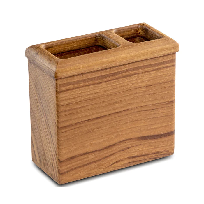 2-1/8" Premium Grade Teak Rectangle Vanity Toothbrush Holder
