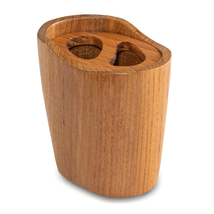 3-7/8" Premium Grade Teak Oval Vanity Toothbrush Holder
