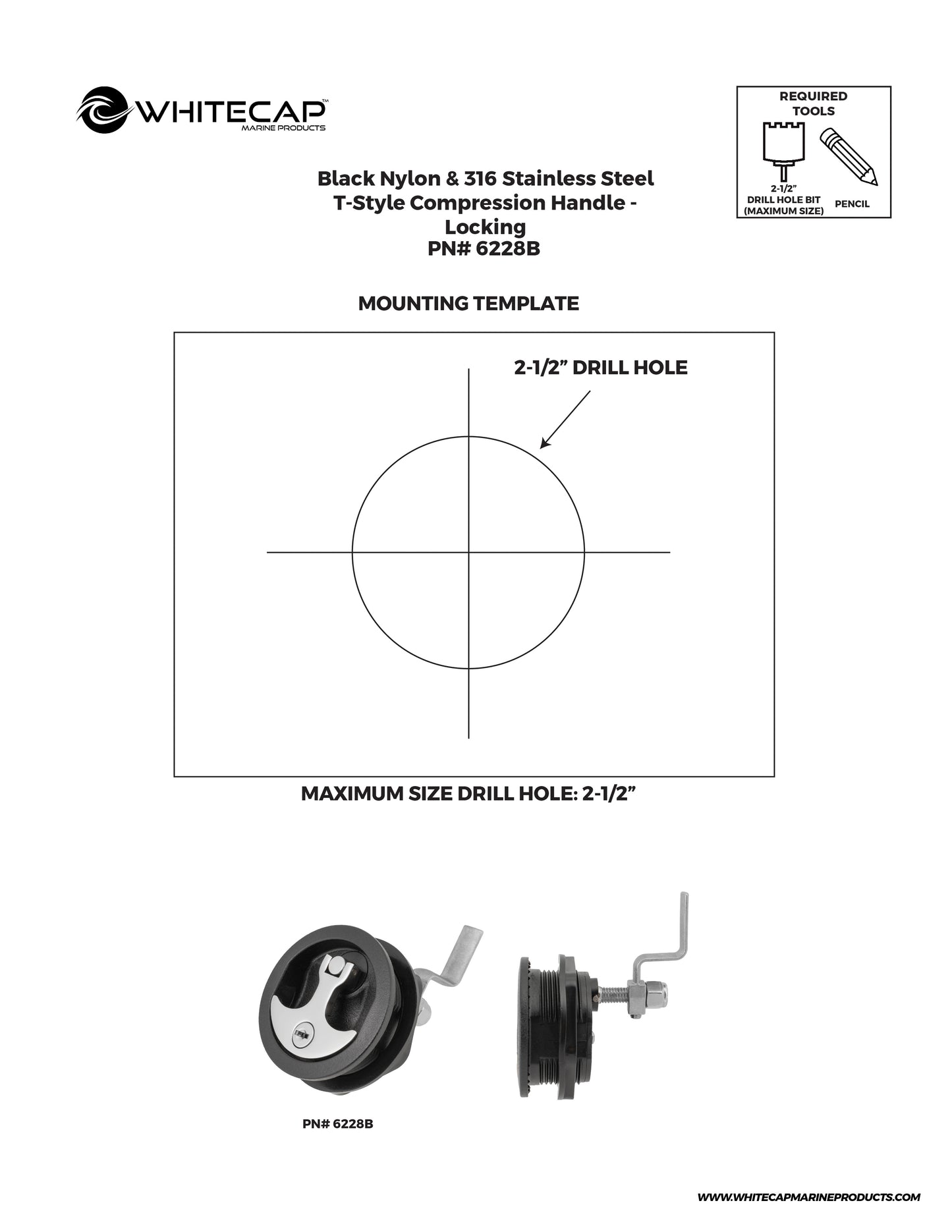 Black Nylon & Chrome Plated Zinc T-Style Compression Handle - Locking