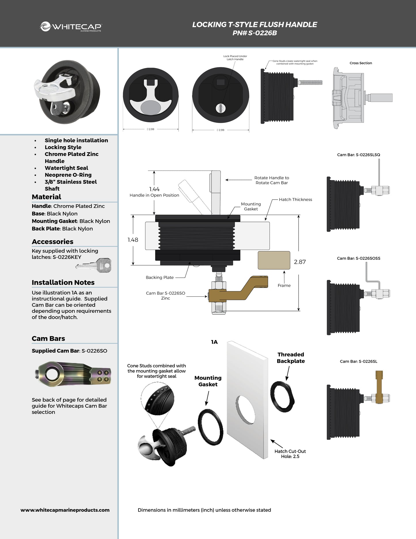 Locking Chrome Plated Zinc Black Nylon T-Style Non-Compression Handle
