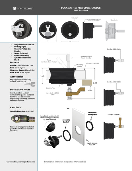 Locking Chrome Plated Zinc Black Nylon T-Style Non-Compression Handle