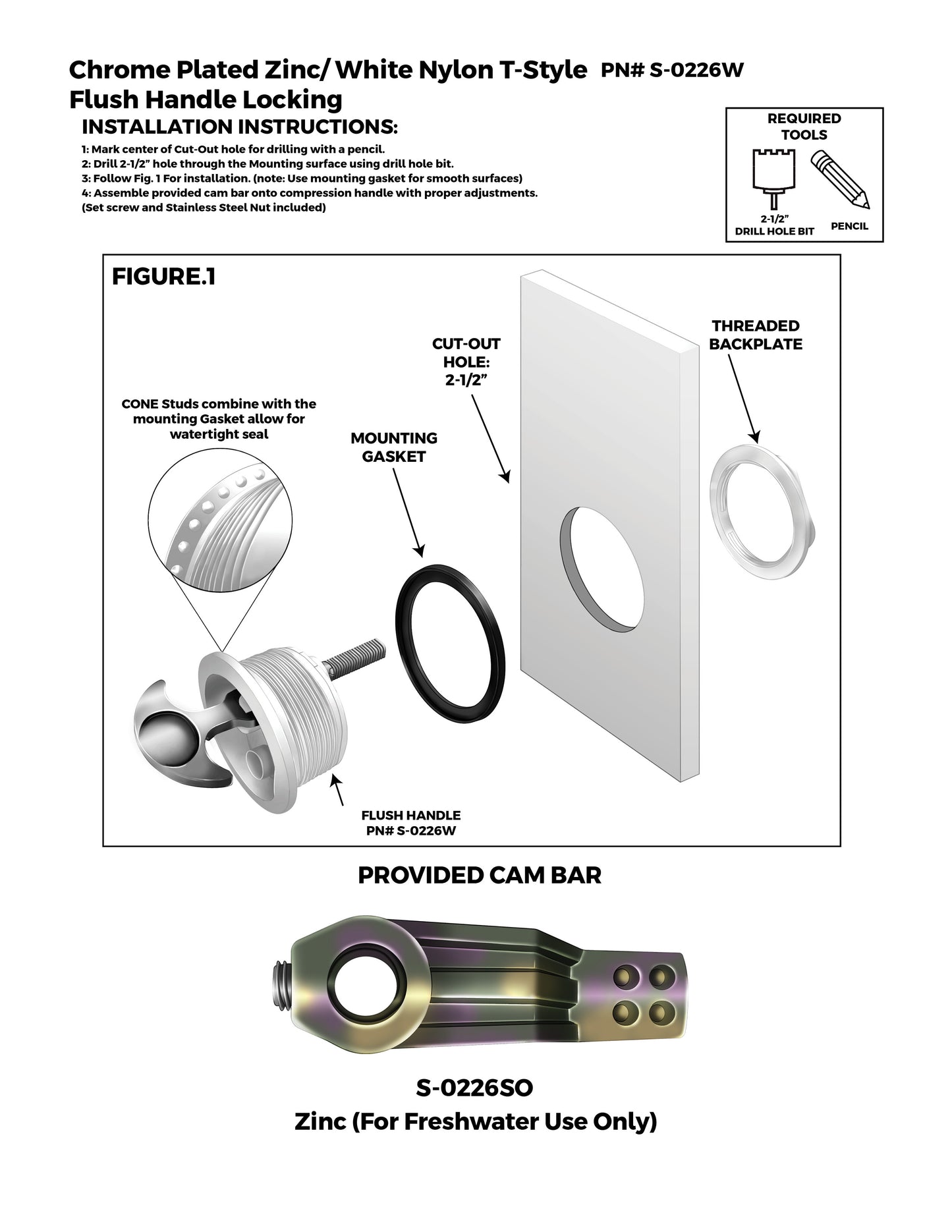 Locking Chrome Plated Zinc White Nylon T-Style Non-Compression Handle