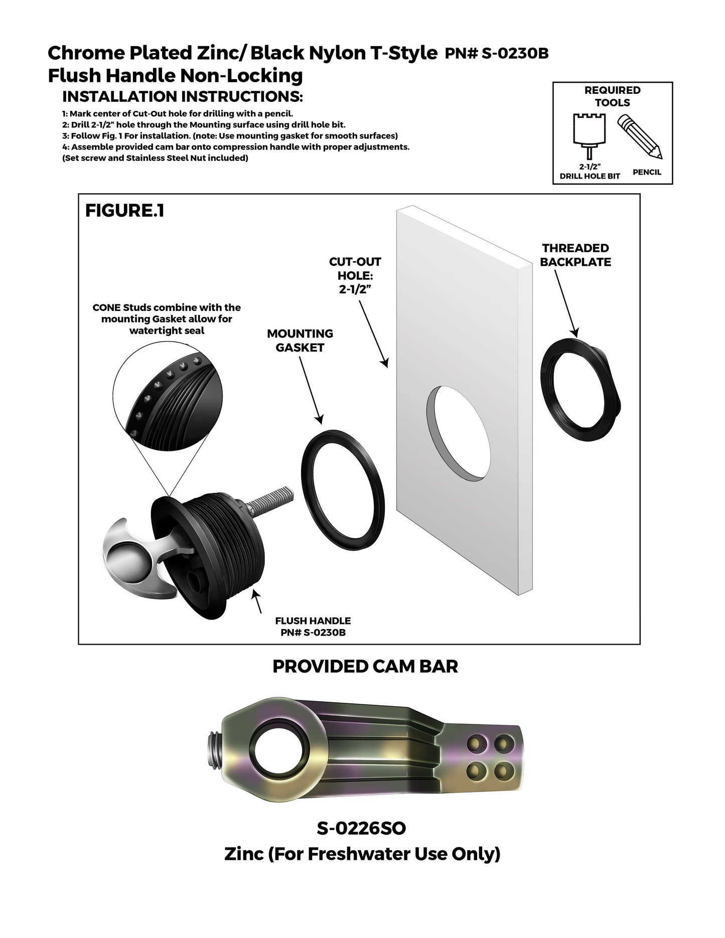 Non-Locking Chrome Plated Zinc Black Nylon T-Style Non-Compression Handle