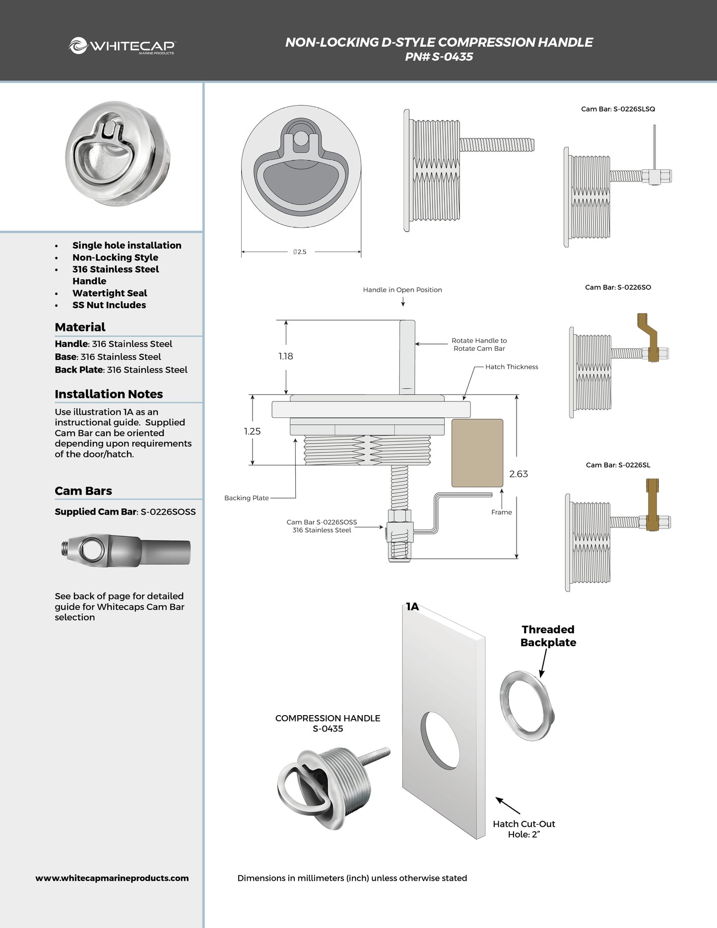 Non-Locking 2-1/2" D-Style Compression Handle