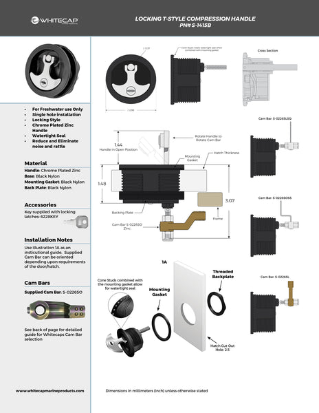 Black Nylon & Chrome Plated Zinc T-Style Compression Handle - Locking