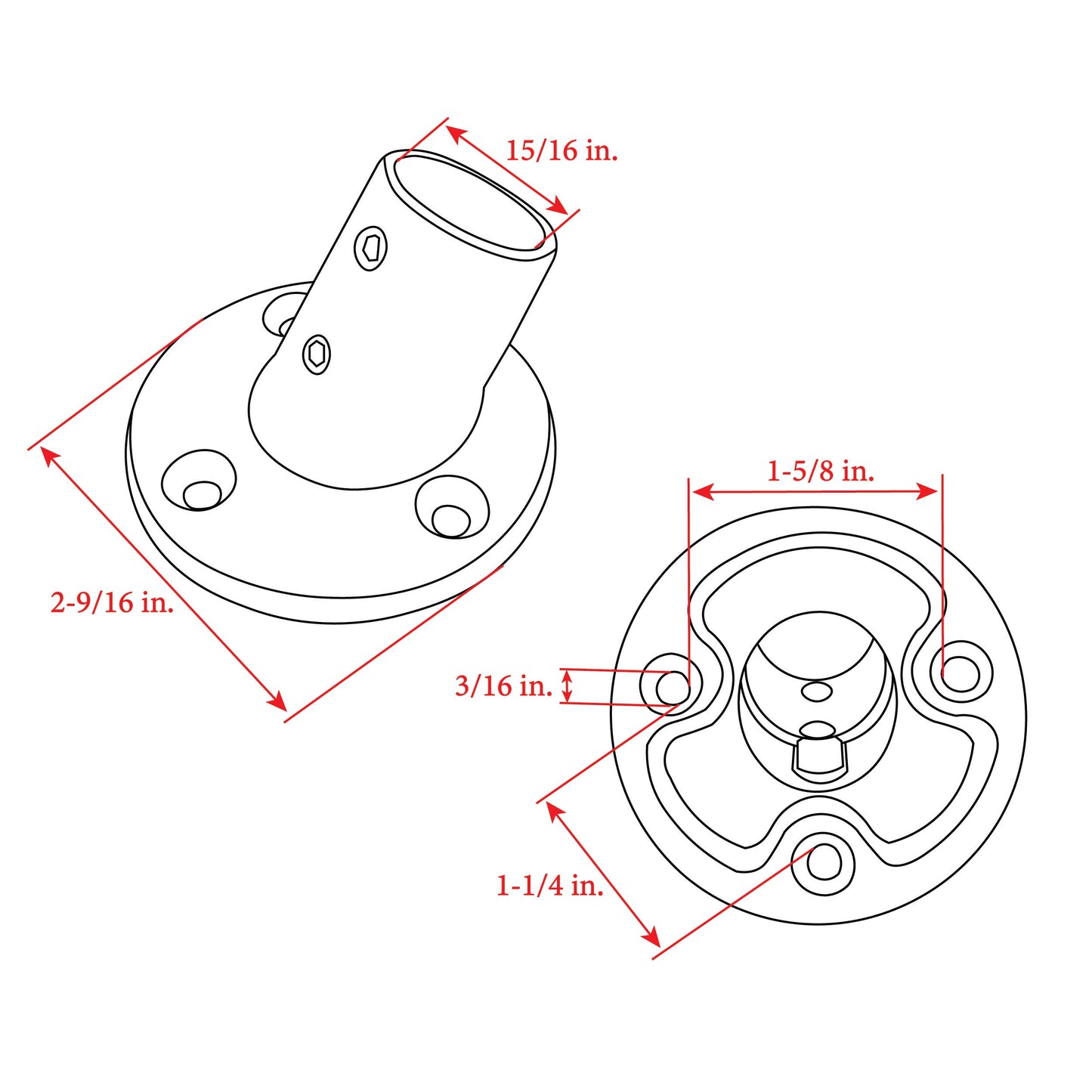 60-Degree Round Base Rail Fitting
