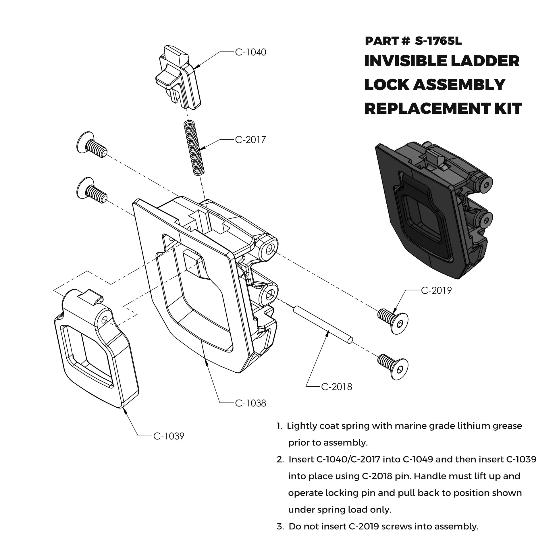 Invisible Ladder System Negative Transom Lock Assembly Replacement Kit ...