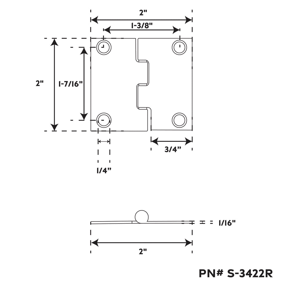 2" 304 Stainless Steel Flush Mount Hinge