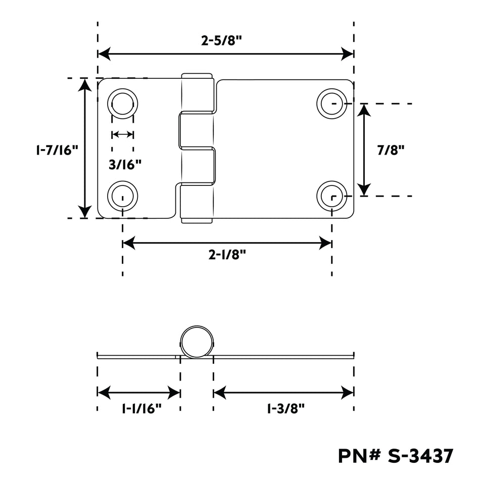 2-5/8" 304 Stainless Steel Shortside Butt Hinge