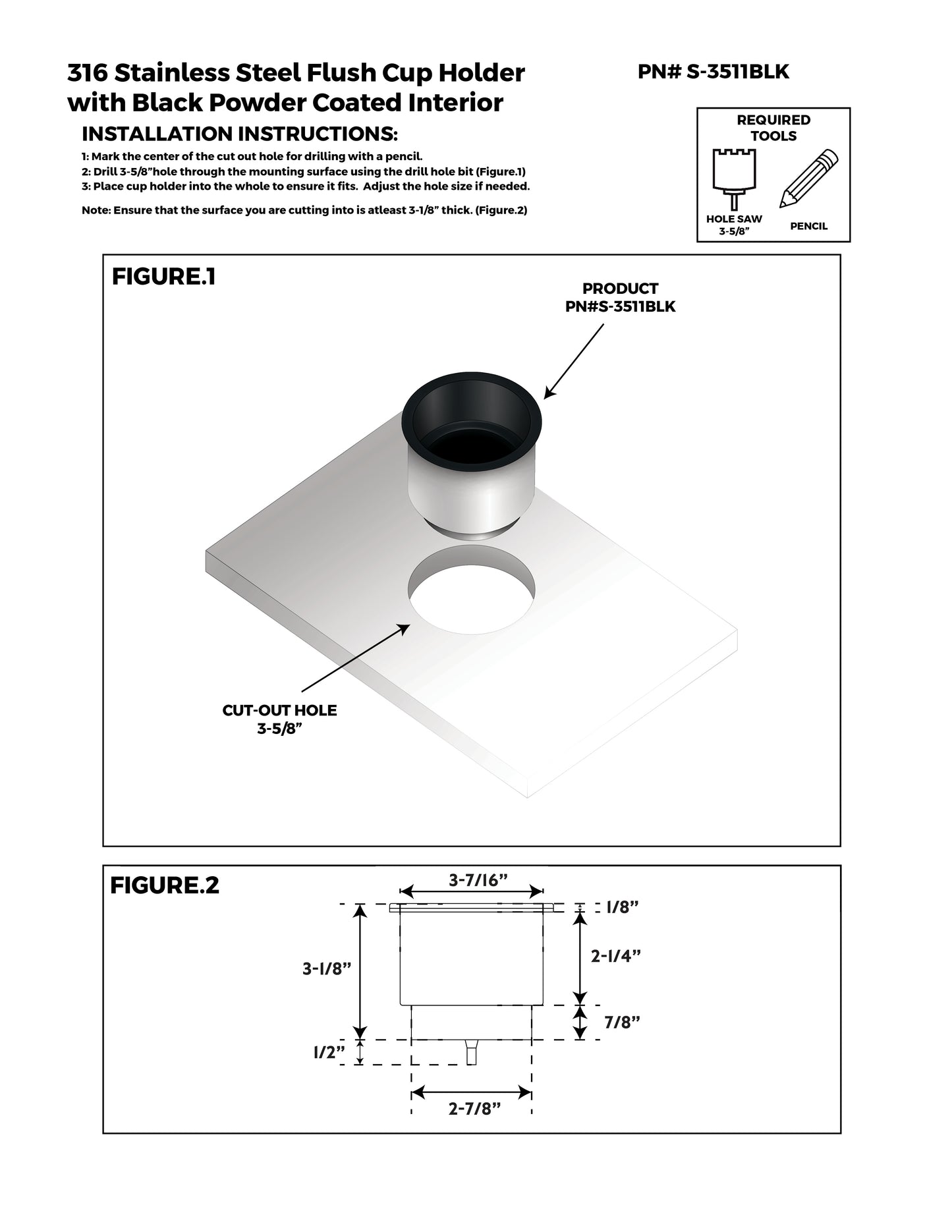 304 Stainless Steel Black Powder Coated Flush Drink Holder