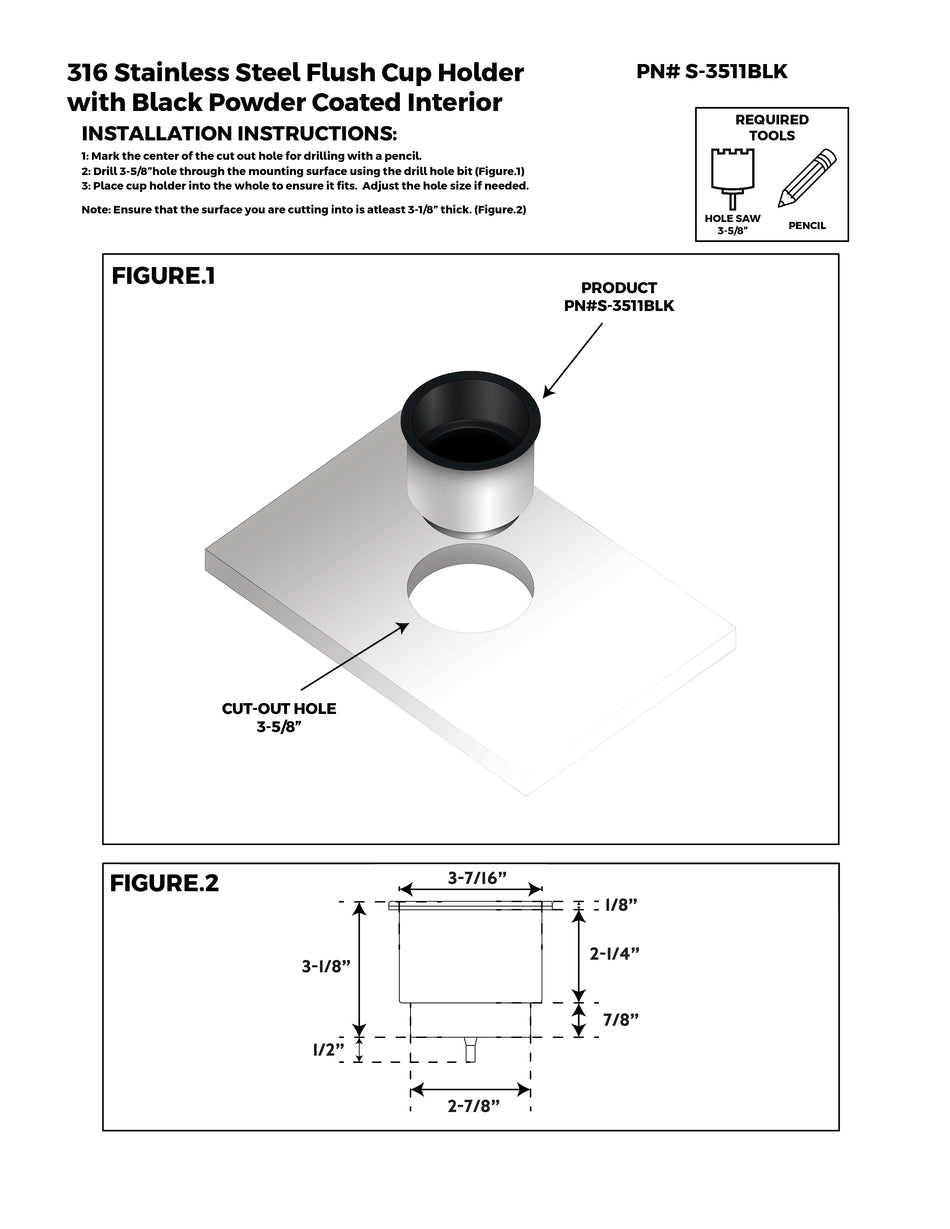 304 Stainless Steel Black Powder Coated Flush Drink Holder