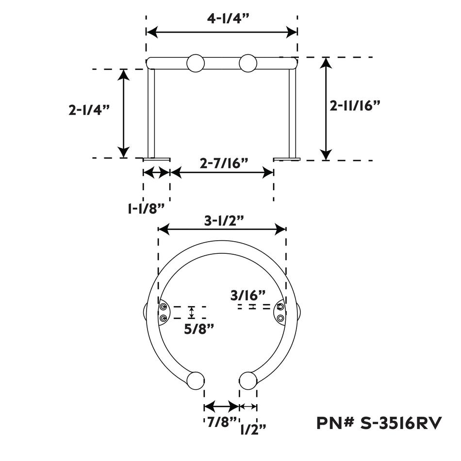 304 Stainless Steel 1 Drink Top Mount Ring Cup Holder - Base Mount