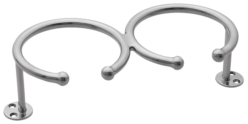 304 Stainless Steel 2 Drink Top Mount Ring Cup Holder - Base Mount