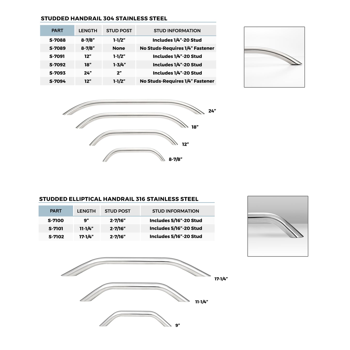 11-1/4" Studded Elliptical Handrail