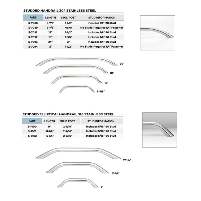 12" NON-Studded Handrail