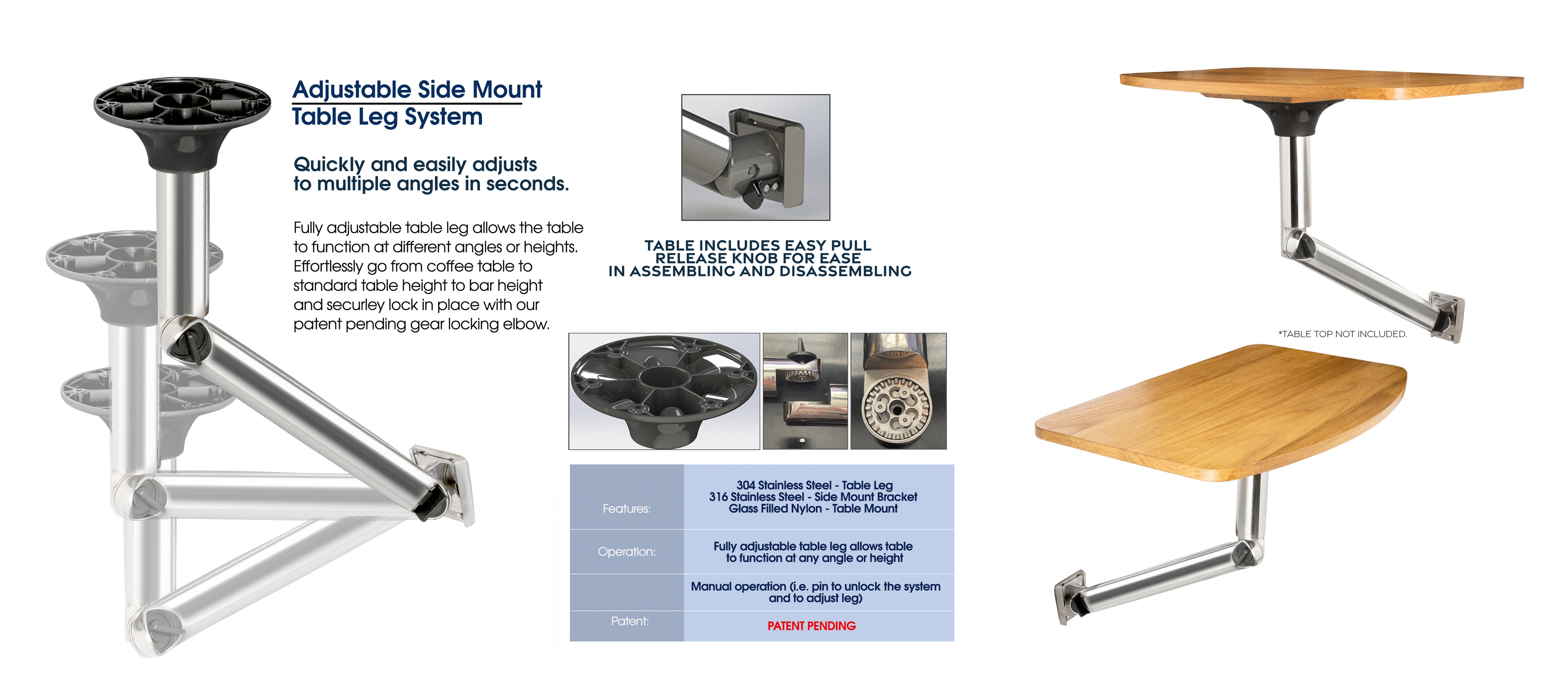 Side Mount Table Leg System – Whitecap Marine Hardware