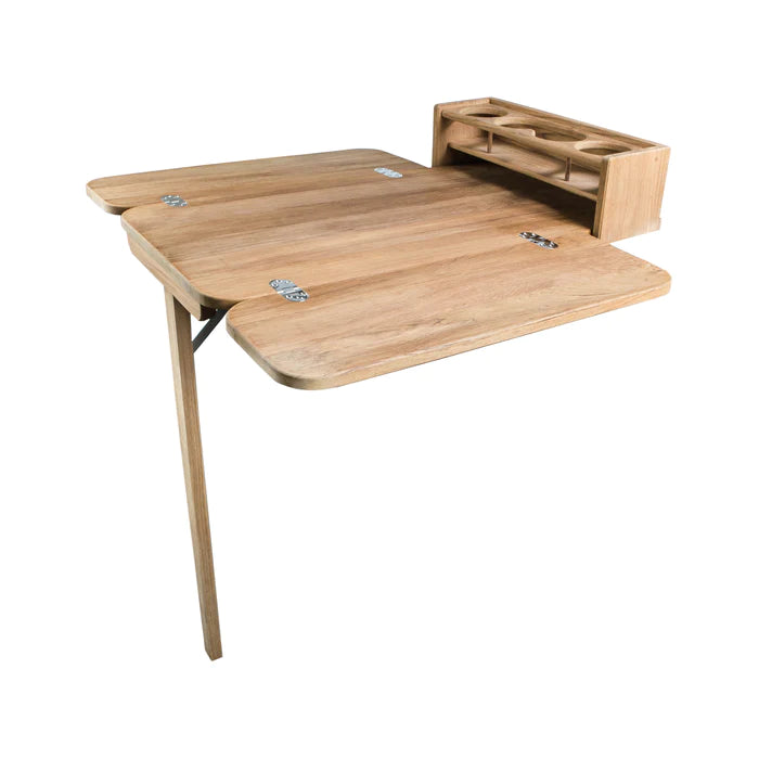 32" Premium Grade Teak Cockpit Table with Folding Leaves and Four Drink Holder